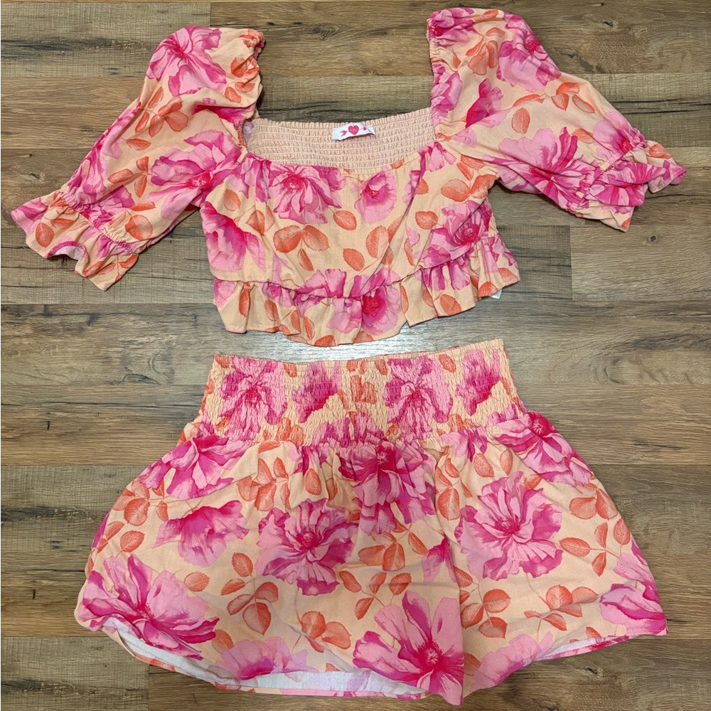 Buddy Love Pink and Orange Floral Skort Set